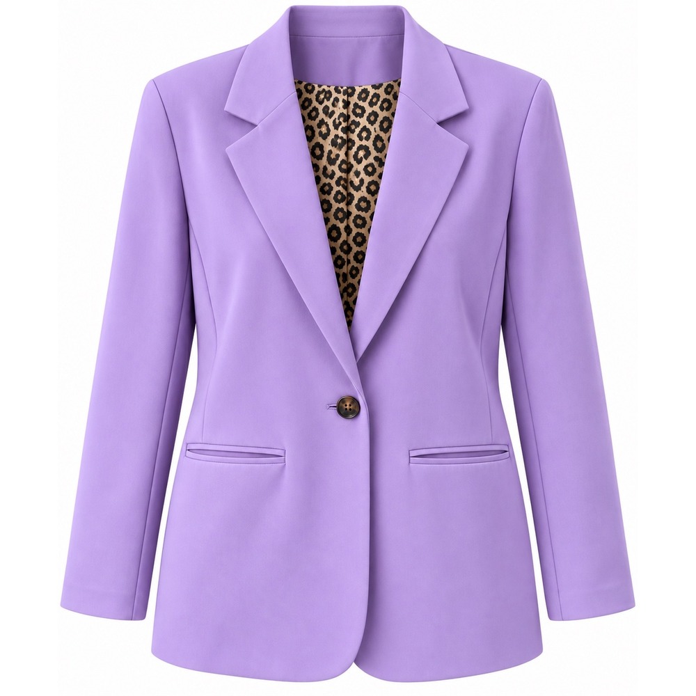 Purple Lavender Blazer XL Leopard Print Lined Single Button Jacket